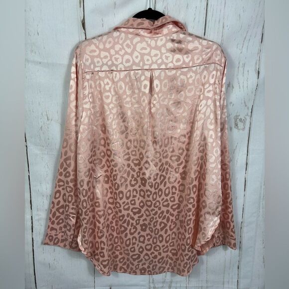 Pink Peach Leopard Women’s Button Down Shirt Long Sleeve Casual Work Loose - Picture 3 of 4
